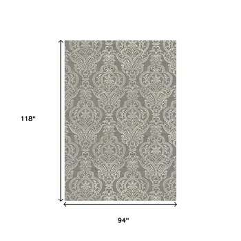 8' X 10' Gray and Beige Damask Area Rug