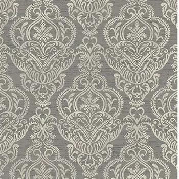 8' X 10' Gray and Beige Damask Area Rug