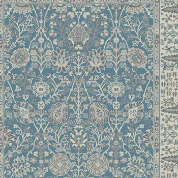 5' X 8' Blue and Ivory Oriental Area Rug