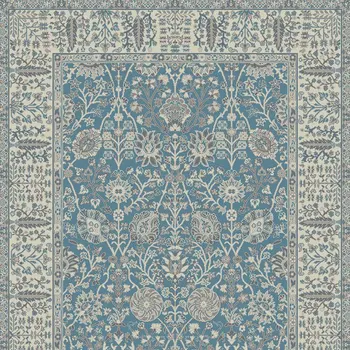 5' X 8' Blue and Ivory Oriental Area Rug