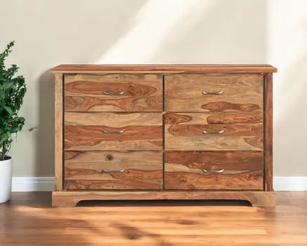 60" Brown Solid Wood Live Edge Six Drawer Double Dresser