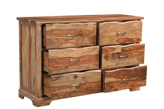 60" Brown Solid Wood Live Edge Six Drawer Double Dresser