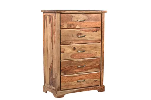 51" Brown Solid Wood Live Edge Five Drawer Standard Chest