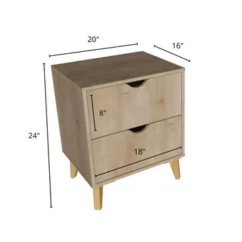 24" Natural Wood Two Drawer Nightstand