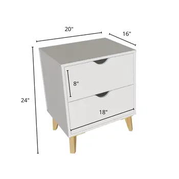 24" White Wood Two Drawer Nightstand
