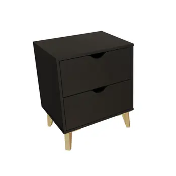 24" Black Wood Two Drawer Nightstand