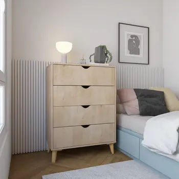 30" Natural Wood Four Drawer Dresser