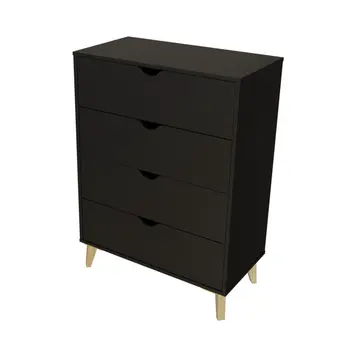 30" Black And Natural Wood Four Drawer Dresser