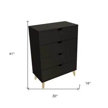 30" Black And Natural Wood Four Drawer Dresser