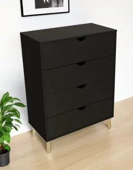 30" Black And Natural Wood Four Drawer Dresser