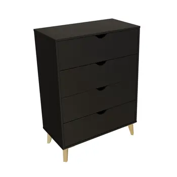 30" Black And Natural Wood Four Drawer Dresser