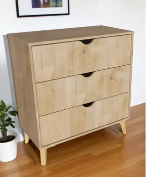 30" Natural Wood Three Drawer Dresser