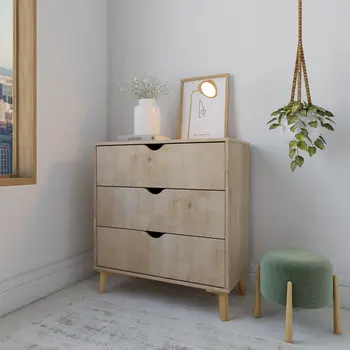 30" Natural Wood Three Drawer Dresser