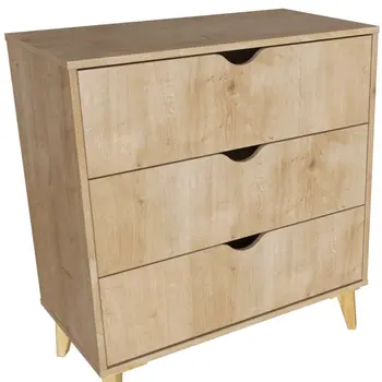 30" Natural Wood Three Drawer Dresser