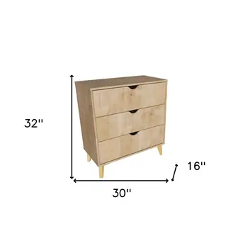 30" Natural Wood Three Drawer Dresser