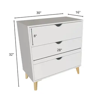 30" White And Natural Wood Three Drawer Dresser