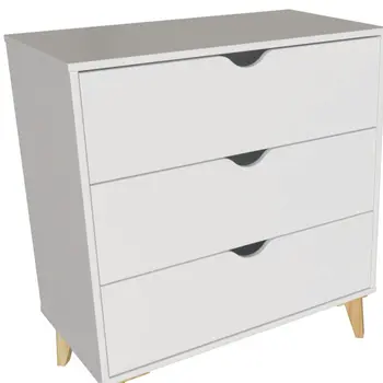 30" White And Natural Wood Three Drawer Dresser