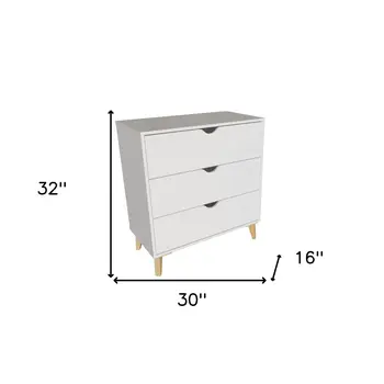 30" White And Natural Wood Three Drawer Dresser