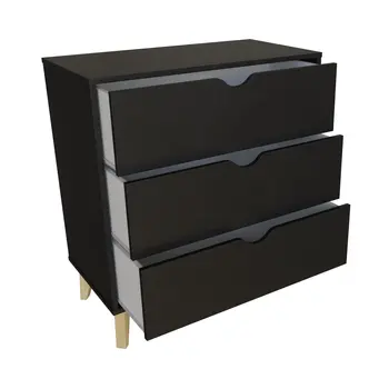 30" Black And Natural Wood Three Drawer Dresser