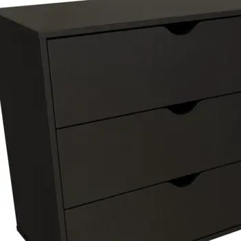 30" Black And Natural Wood Three Drawer Dresser
