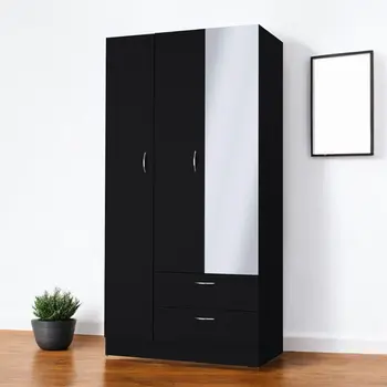 71" Black Mirrored Two Door Two Drawer Combo Dresser