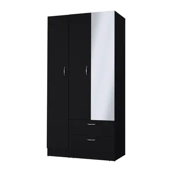 71" Black Mirrored Two Door Two Drawer Combo Dresser