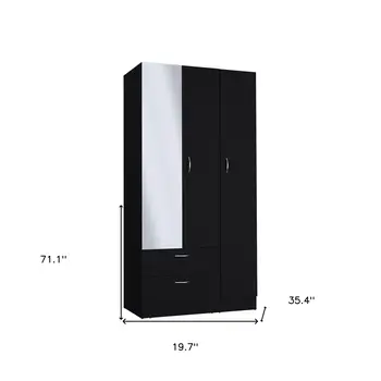 71" Black Mirrored Two Door Two Drawer Combo Dresser