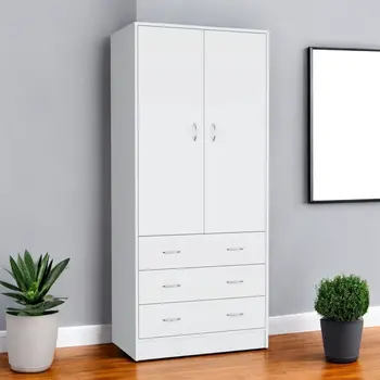 71" White Two Door Three Drawer Combo Dresser