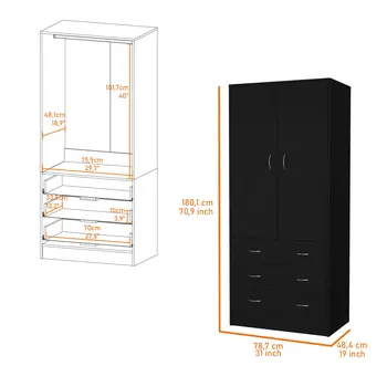 71" Black Two Door Three Drawer Combo Dresser