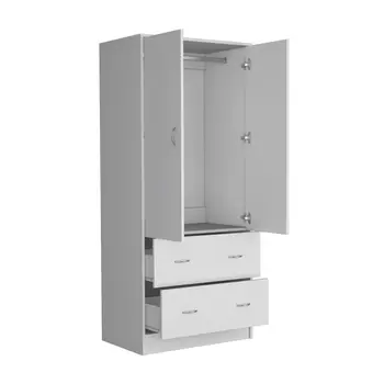 71" White Two Door Two Drawer Combo Dresser