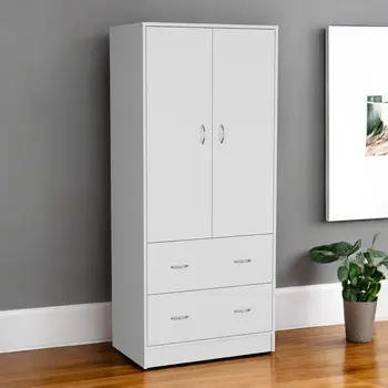 71" White Two Door Two Drawer Combo Dresser