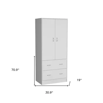 71" White Two Door Two Drawer Combo Dresser
