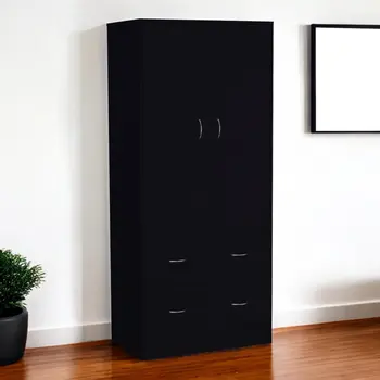 71" Black Two Door Two Drawer Combo Dresser