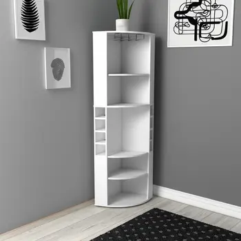 71" White Wood Corner Bar Cabinet