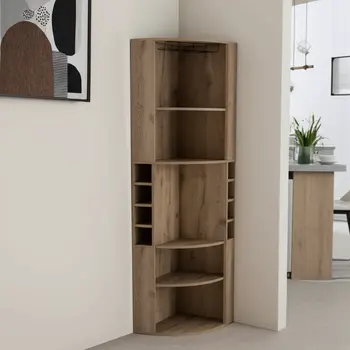 71" Natural Wood Corner Bar Cabinet