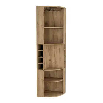 71" Natural Wood Corner Bar Cabinet