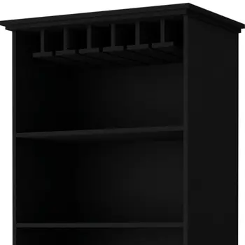 70" Black Wood Bar Cabinet With Two Doors