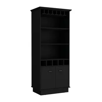 70" Black Wood Bar Cabinet With Two Doors