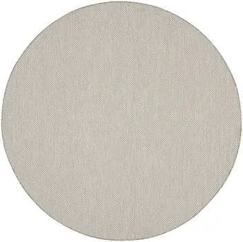 10' Ivory And Gray Round Geometric Indoor Outdoor Area Rug