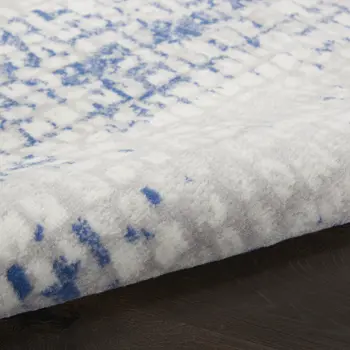 8' Ivory Blue and Gray Abstract Round Rug