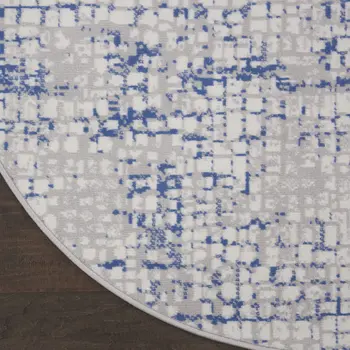 8' Ivory Blue and Gray Abstract Round Rug