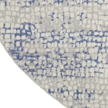 8' Ivory Blue and Gray Abstract Round Rug
