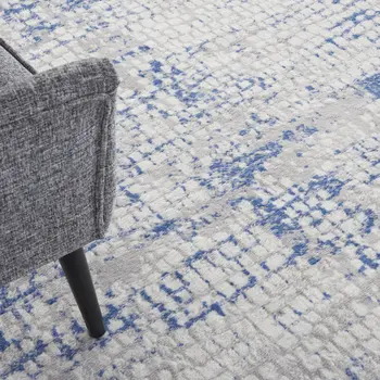 8' Ivory Blue and Gray Abstract Round Rug