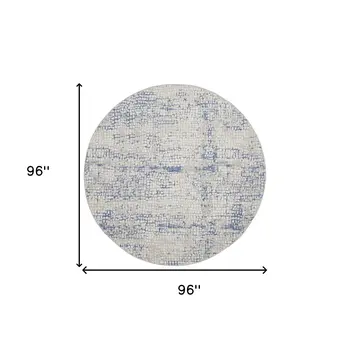 8' Ivory Blue and Gray Abstract Round Rug