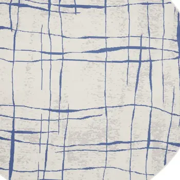 8' Ivory and Blue Abstract Distressed Round Rug