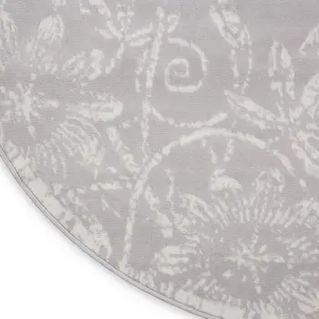 8' Ivory and Gray Floral Distressed Round Rug