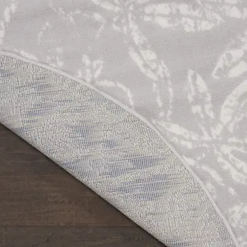 8' Ivory and Gray Floral Distressed Round Rug