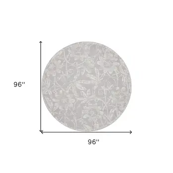 8' Ivory and Gray Floral Distressed Round Rug