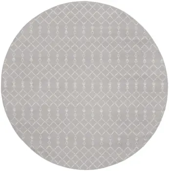 8' Gray and Ivory Geometric Round Rug