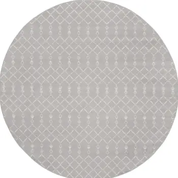 8' Gray and Ivory Geometric Round Rug